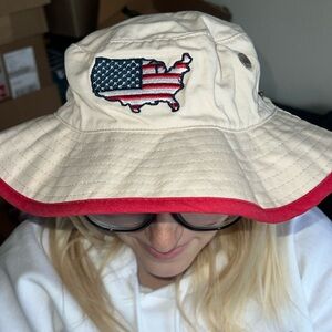 Bantucket Bucket Hat USA Flag Red White Blue Wide Beach Sailing Sun Cap Lake